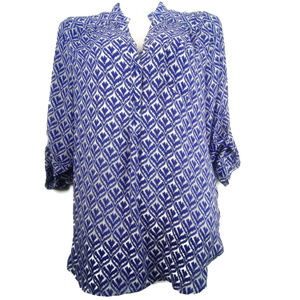 Dina be Ikat Print Button Tab Sleeve V-Neck Tunic